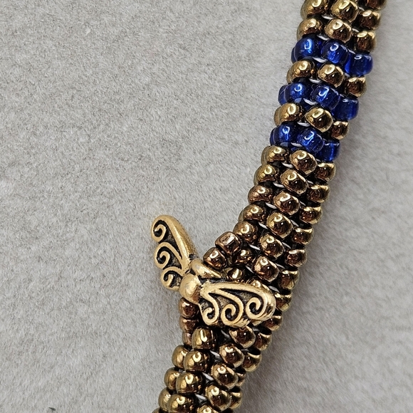 VINTAGE Handmade Glass Seed Bead Butterfly and Dragonfly Pendant Necklace Toggle - Picture 7 of 8